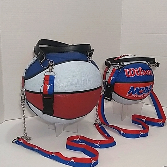 NWT HANDMADE "Mommy" & "Mini Me" RED, WHITE & BLUE Basketball Purses 🏀🏀 - Picture 9 of 15